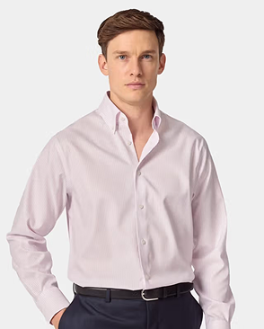 Classic Fit Pink & Blue Stripe Pin Point Non-Iron Oxford Shirt