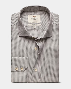 Classic Fit Grey & White Textured Weave Non-Iron Shirt