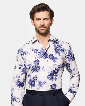 Slim Fit Cream & Purple Floral Diamond Weave Curtis Shirt