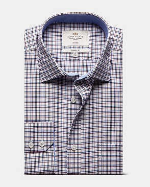Classic Fit Blue & Red Check Non-Iron Shirt - Contrast Detail - Chest Pocket