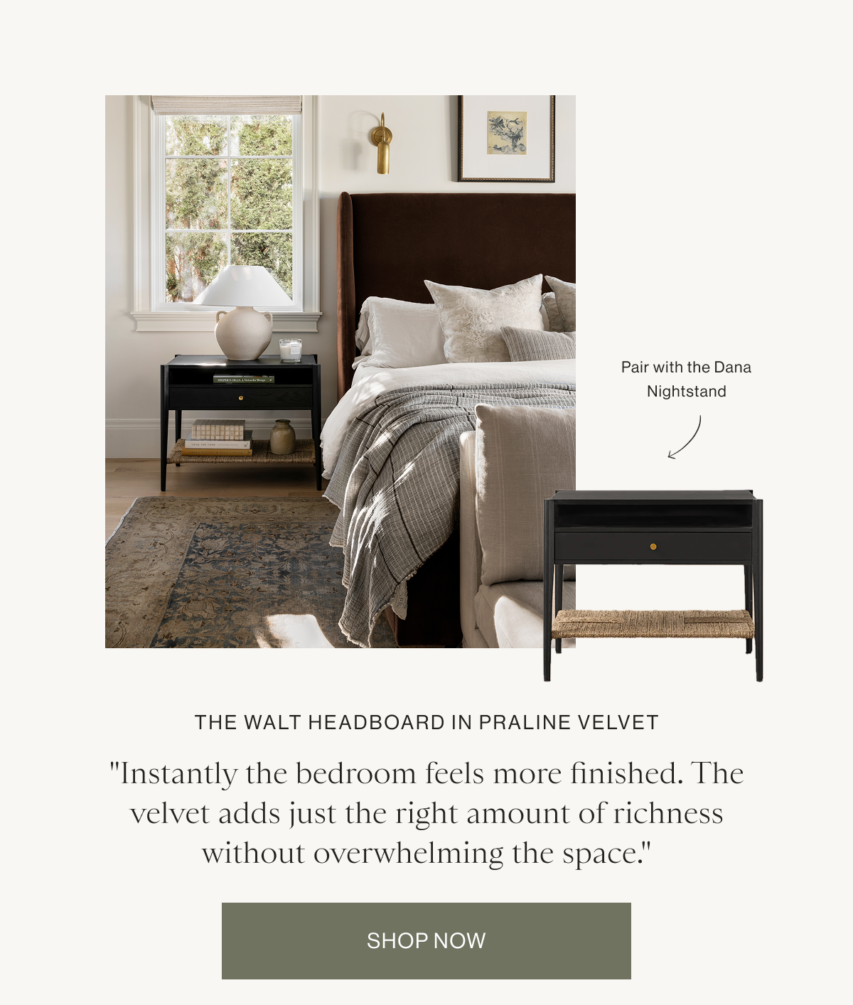 THE WALT HEADBOARD IN PRALINE VELVET | SHOP NOW
