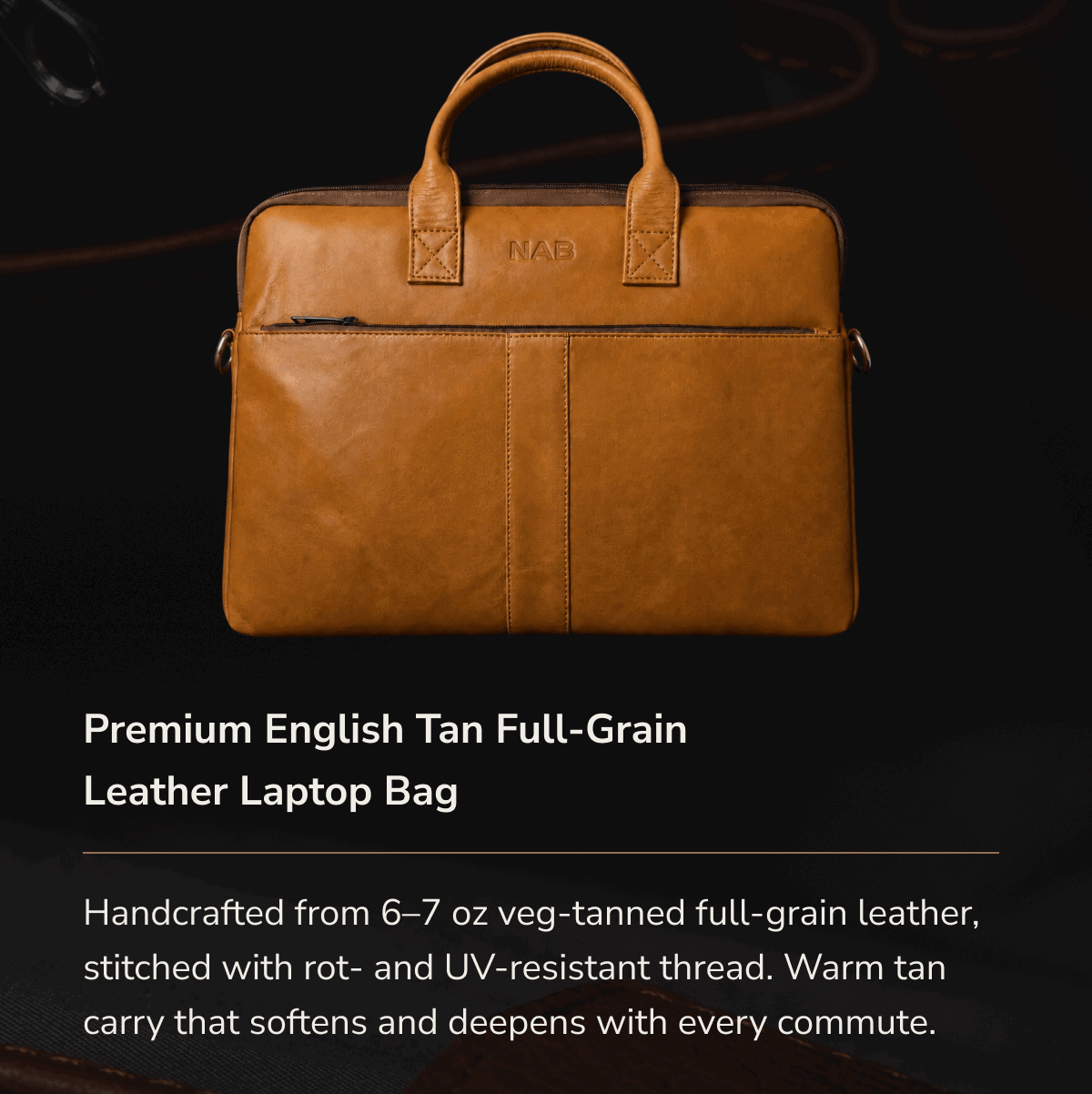 Premium English Tan Full-Grain Leather Laptop Bag