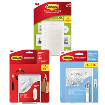 Command™ Picture Hanging Strips, Medium Designer Hooks AND/OR Clear Wire Hooks
