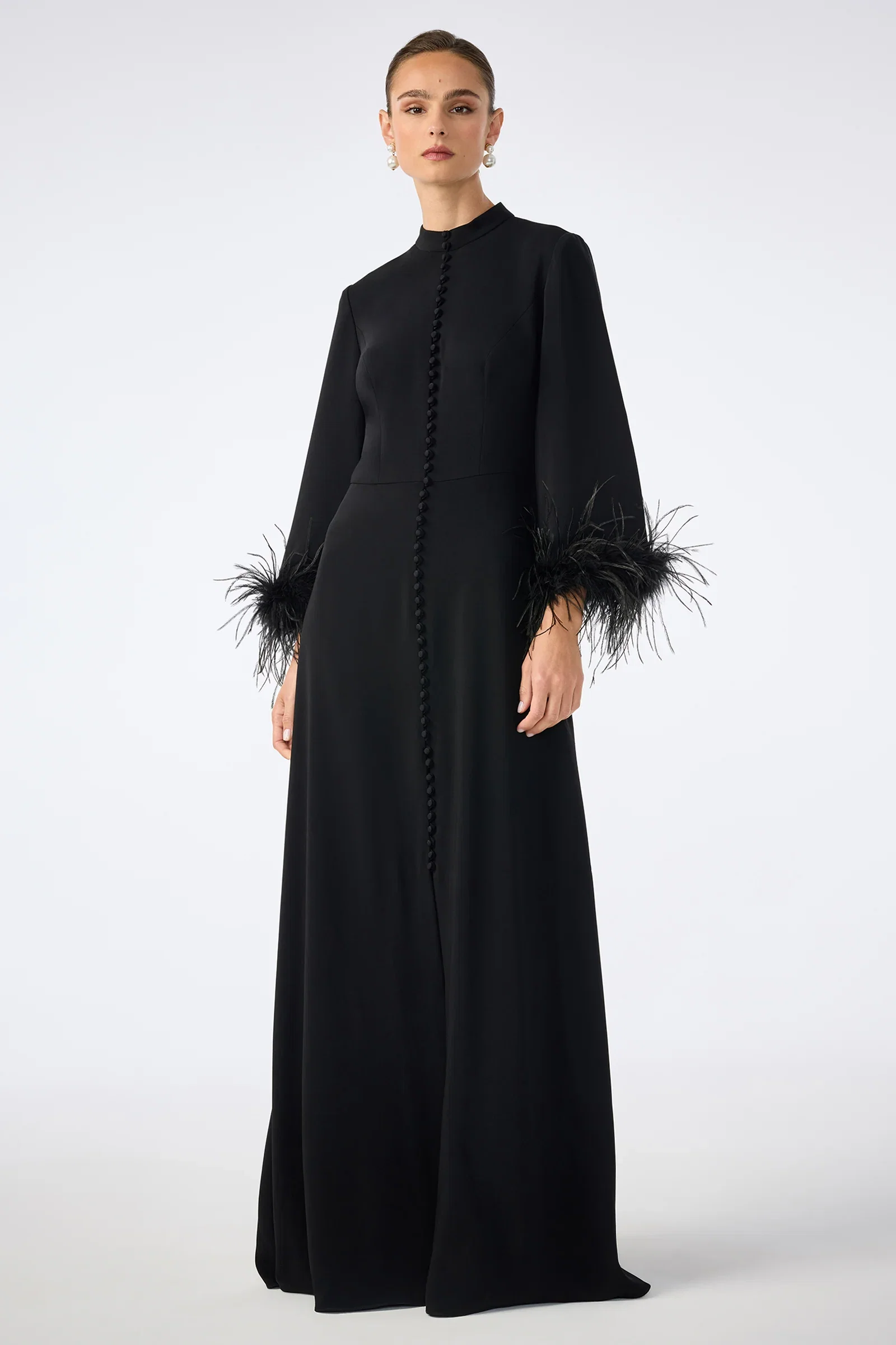 Image of Montmarte Feather-Cuff Maxi Dress