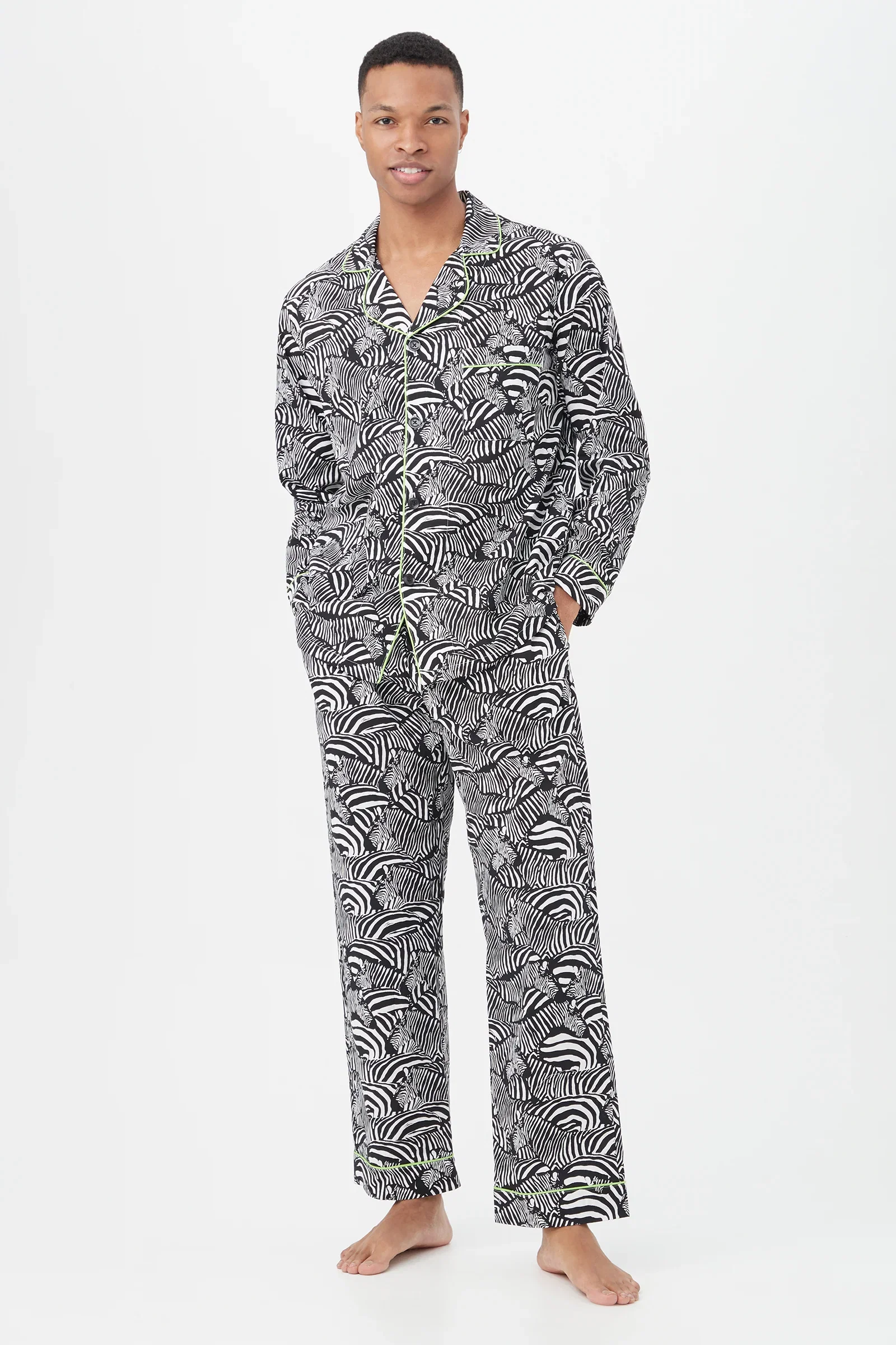 Image of Zebra Safari Men's Long Sleeve Long Pant Poplin PJ Set