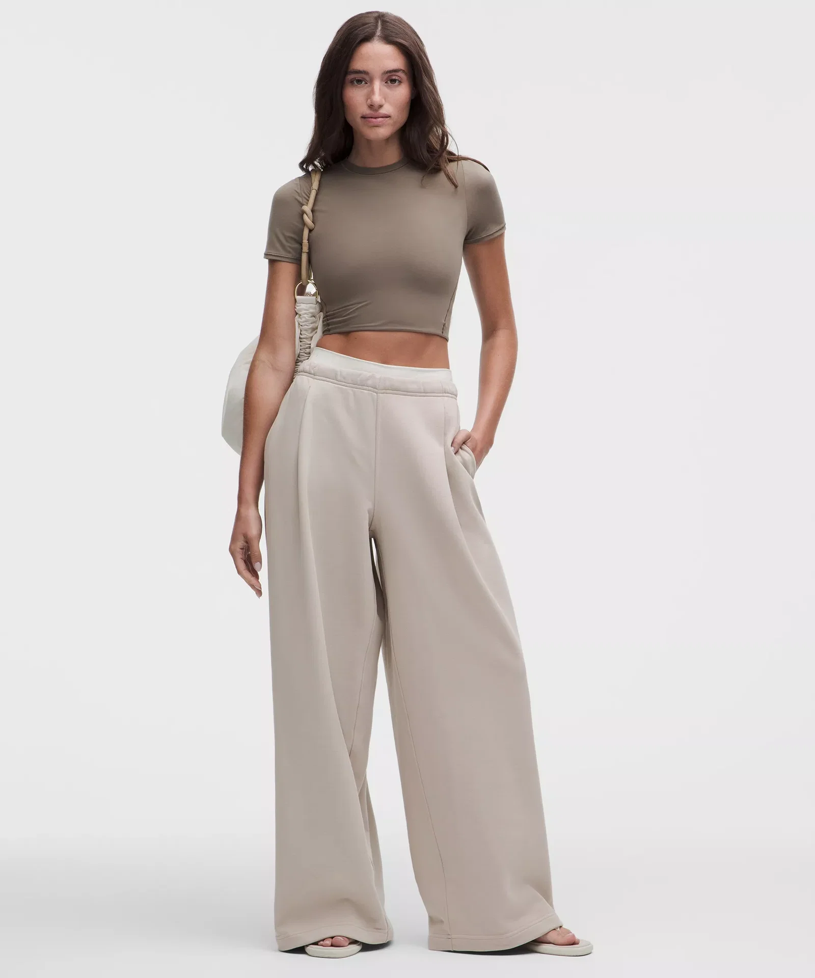 French Terry Mid-Rise Wide-Leg Pant