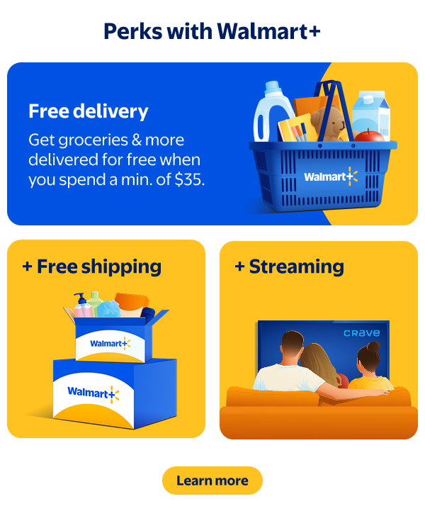 Perks with Walmart+ - Free delivery - Get groceries & more delivered for free when you spend a min. of $35. + Free shipping + Streaming