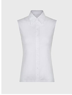 White Cotton Sleeveless Shirt With Classic Collar and Tailored Fit