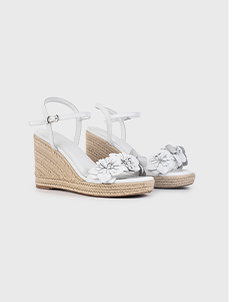 White Espadrille Wedge With Flower Details