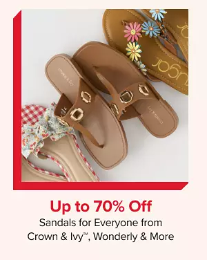 Up to 70% off sandals for everyone from Crown and Ivy, Wonderly and more. Shop now.