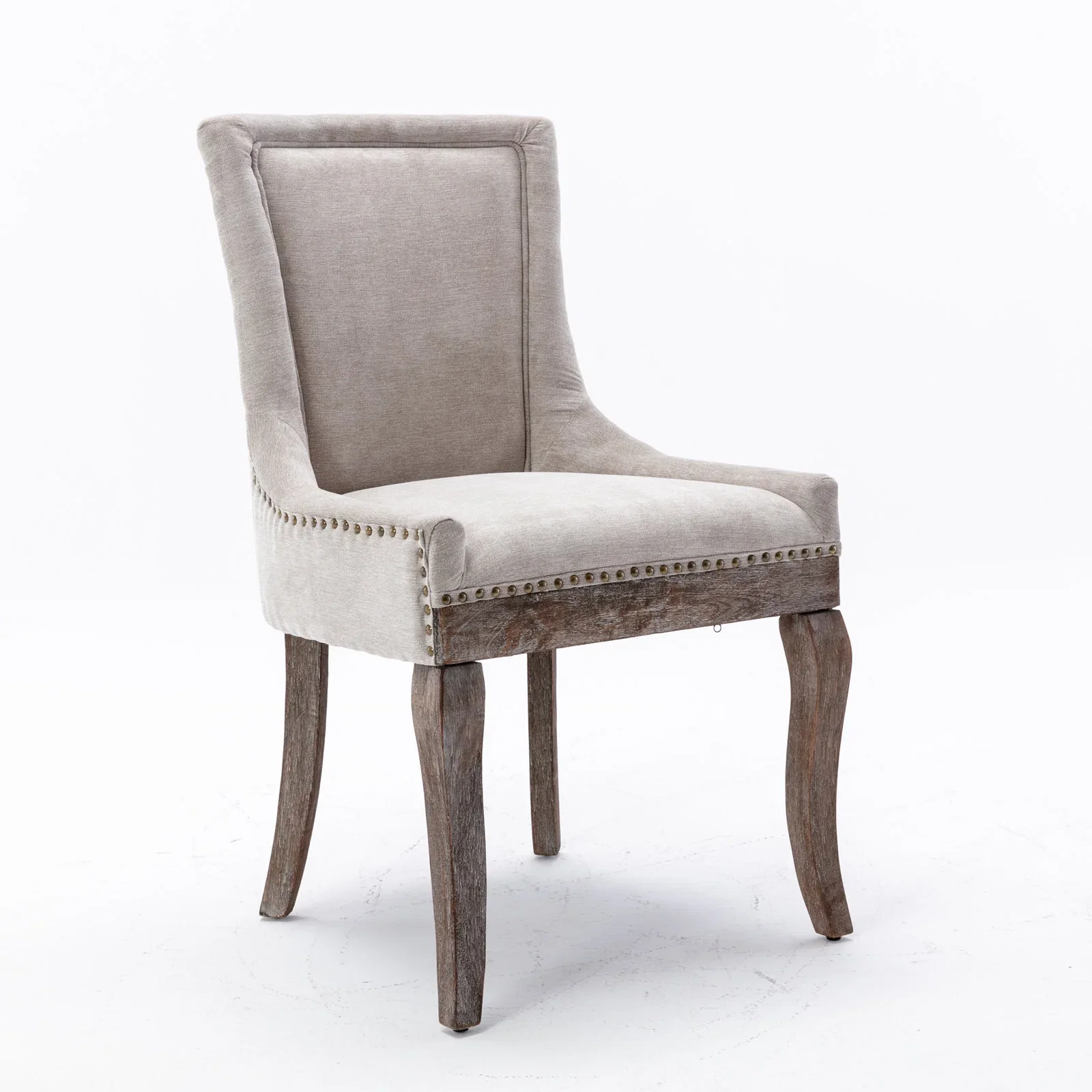 Image of Square Back Upholstered Dining Chair with Bronze Nailhead Trim, Set of 2
