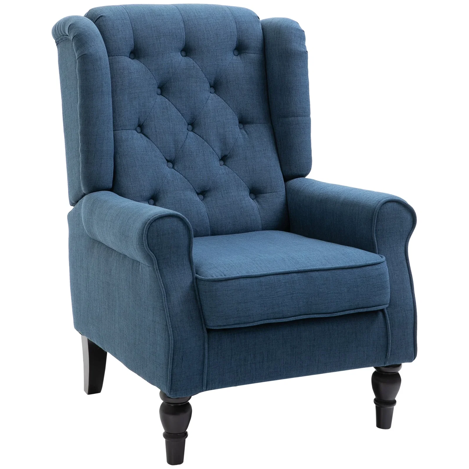 Image of Button Tufted Upholstered Accent Chair with Wing Back and Rolled Arms