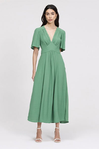 Rosalie Angel Sleeve Crepe Midi Dress