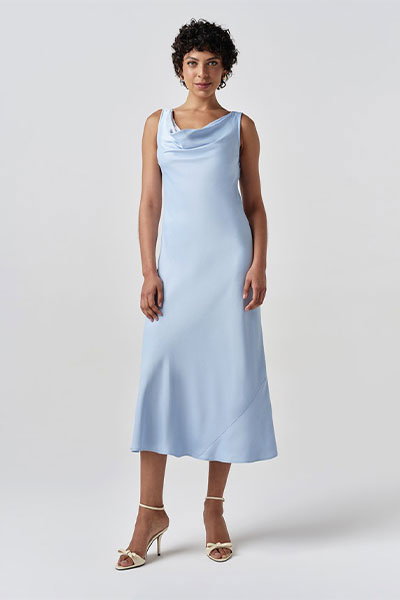 Arya Cowl Neck Satin Midi Dress