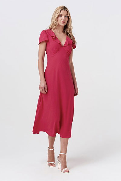 Kimmy Frill Neck Crepe Midi Dress