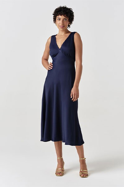 Alessia Picot V-Neck Satin Midi Dress