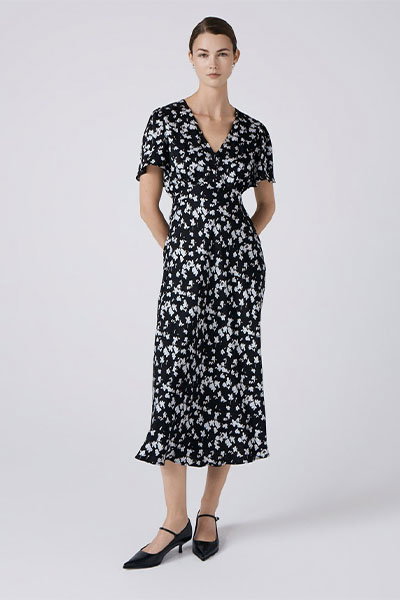 Elizabeth Floral Satin Midi Tea Dress