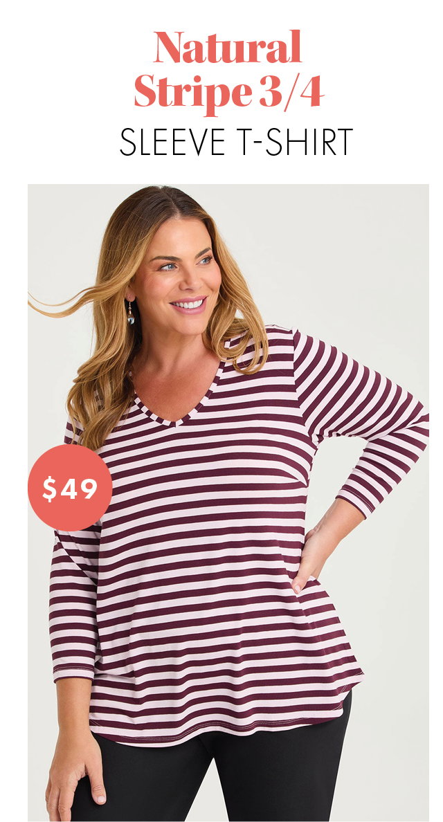 Natural Stripe 3/4 Sleeve T-shirt