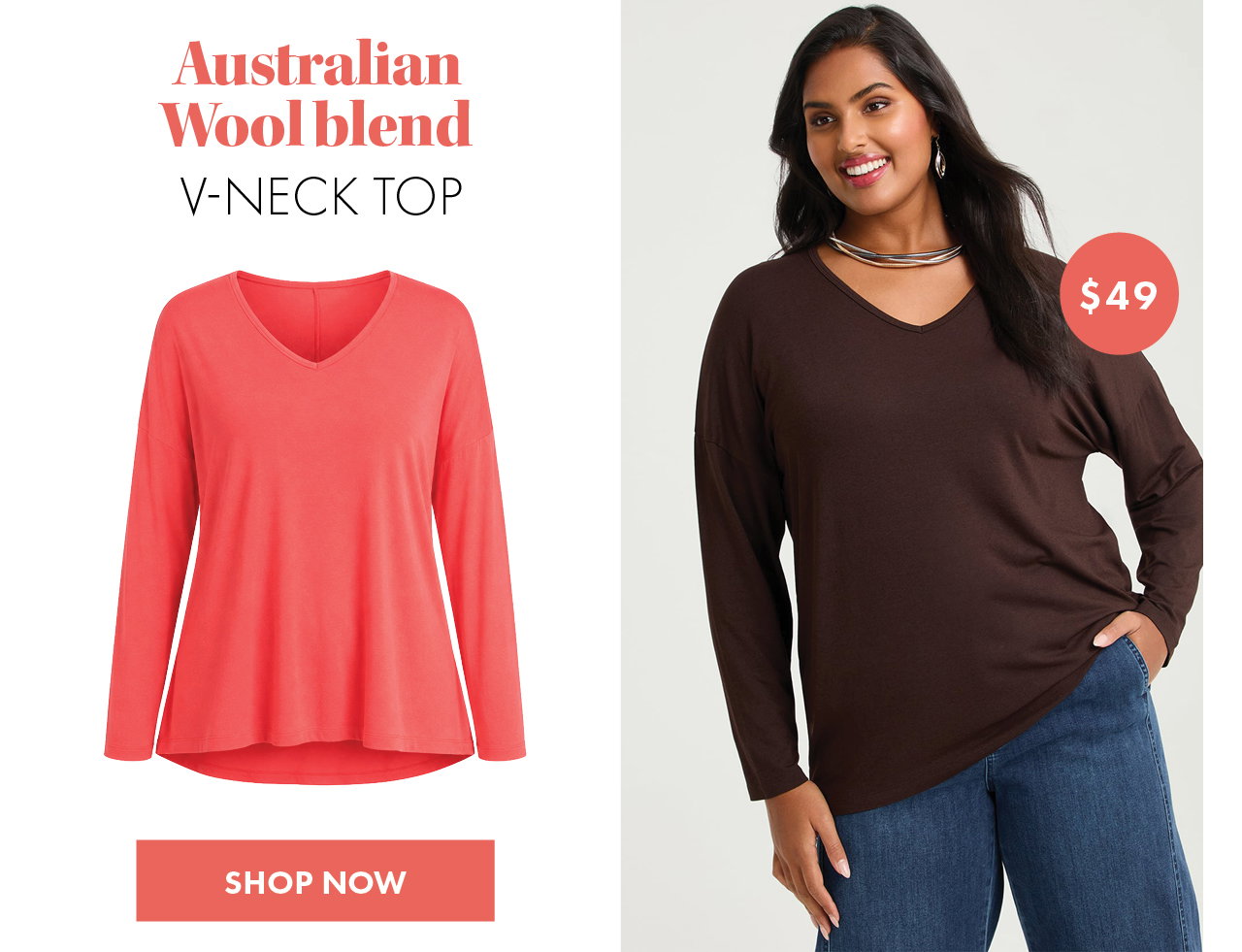 Australian Wool Blend V-neck Top