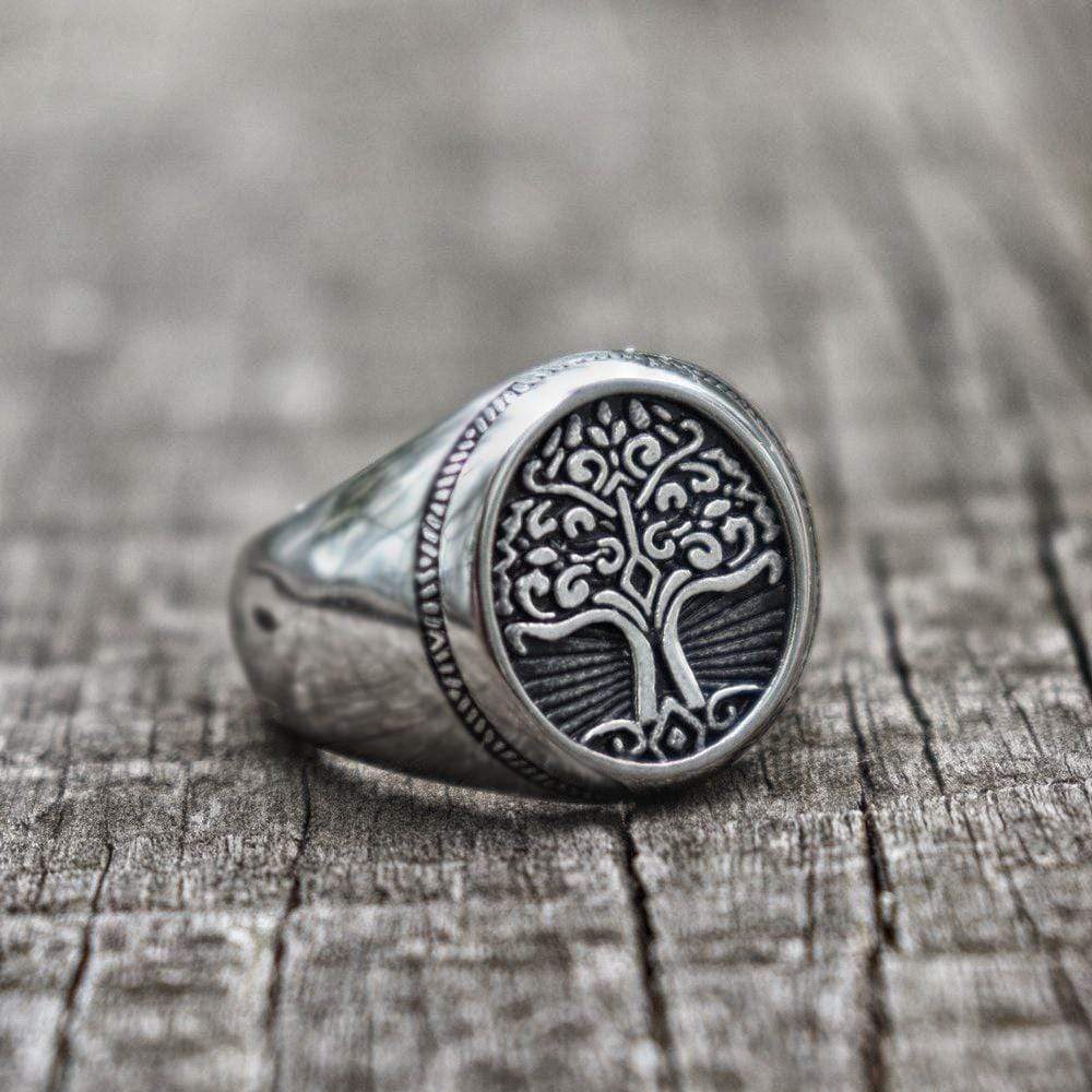 Image of Tree of Life Signet Stainless Steel Viking Ring