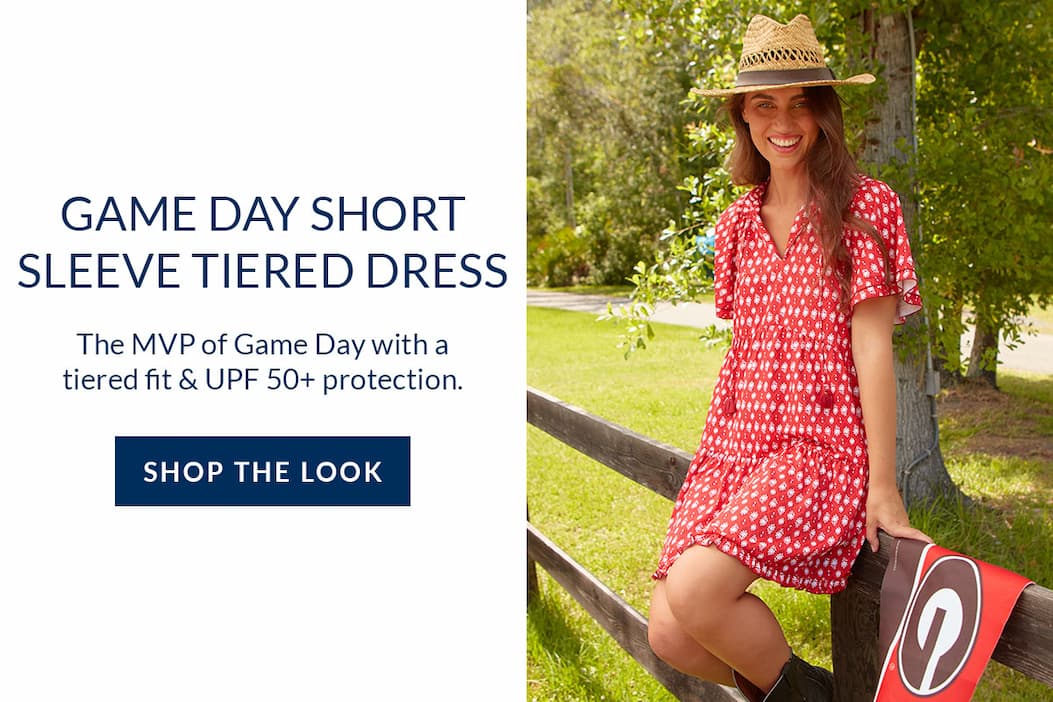 Shop our Game Day Short Sleeve Tiered Dress