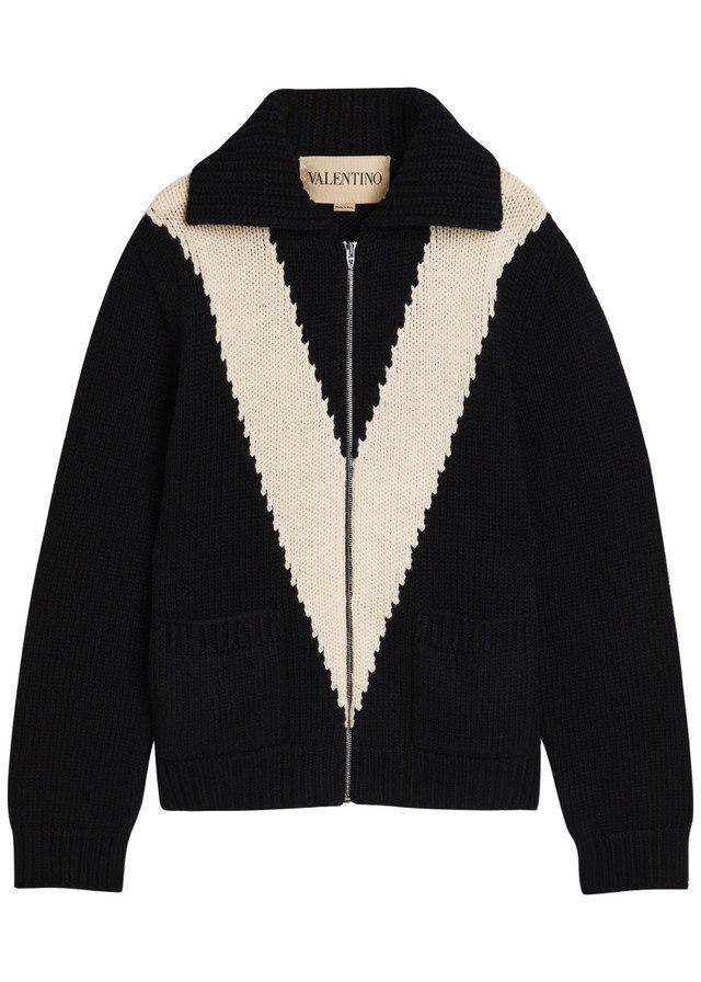 VALENTINO GARAVANI Logo-intarsia wool cardigan