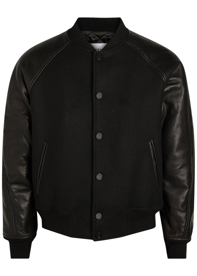 GIVENCHY Logo-appliquéd leather and wool bomber jacket
