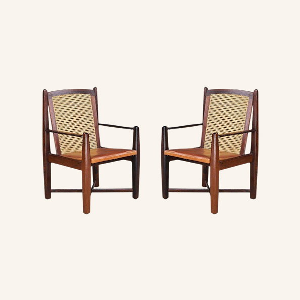 Mid-Century Modern Cane & Leather Armchairs, 1960s