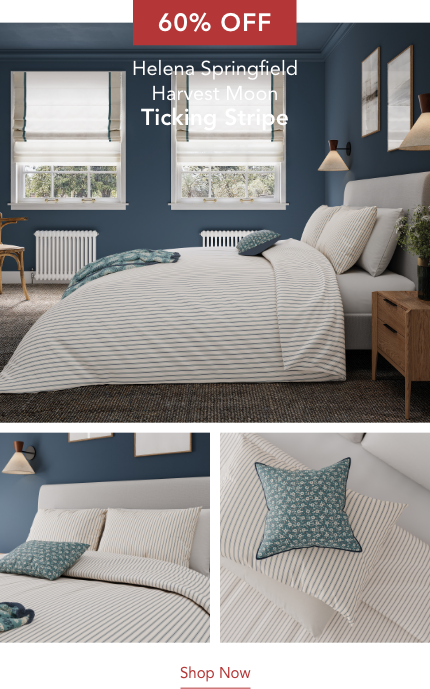 60% Off Helena Springfield Harvest Moon Ticking Stripe Bedding in Blue/Teal