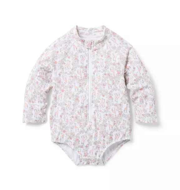 Image of Baby Recycled Giraffe Ditsy Floral Rash Guard Swimsuit