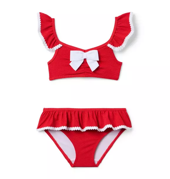 Image of Textured Ruffle Bow 2-Piece Swimsuit