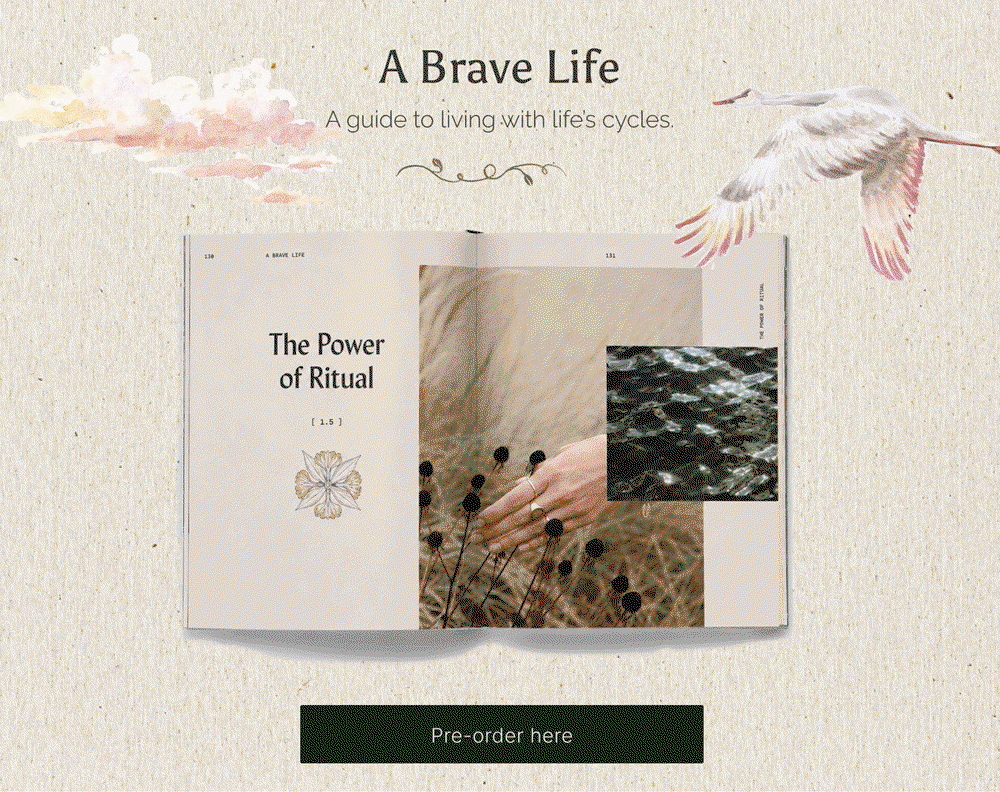 A GIF animation showing a preview of pages from Ancient + Brave's debut book, A Brave Life