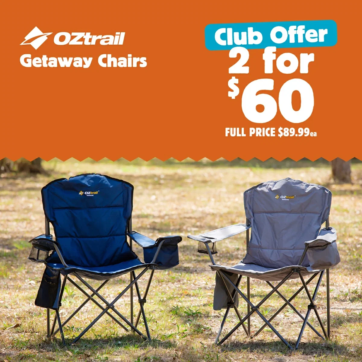 2 for $60 OZtrail Getaway Chairs