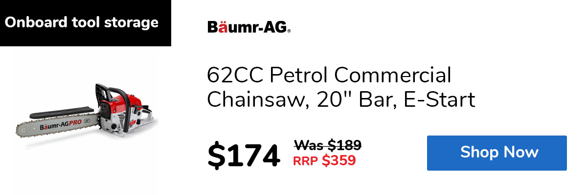 62CC Petrol Commercial Chainsaw, 20" Bar, E-Start