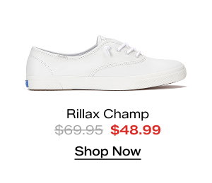 A side view of the Rillax Champ Soft Leather Slip-On in white. The style was $69.95 and is on sale for $48.99.  Shop Now