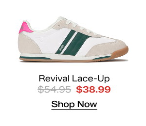 A side view of the Revival Nylon/Suede/Leather Lace-Up in snow white/forest green/hot pink. The style was $54.95 and is on sale for $38.99.  Shop Now