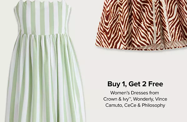 Buy one, get two free womens dresses from Crown and Ivy, Wonderly, Vince Camuto, CeCe and Philosophy. Shop now. A stripped white and mint green dress.