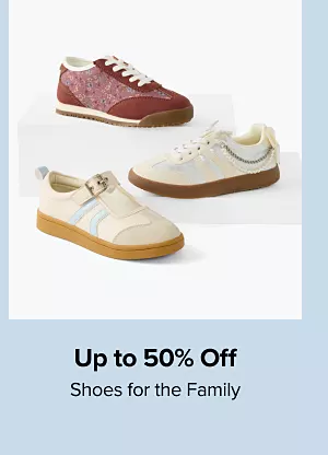 Up to 50% off shoes for the family. Various pairs of shoes.