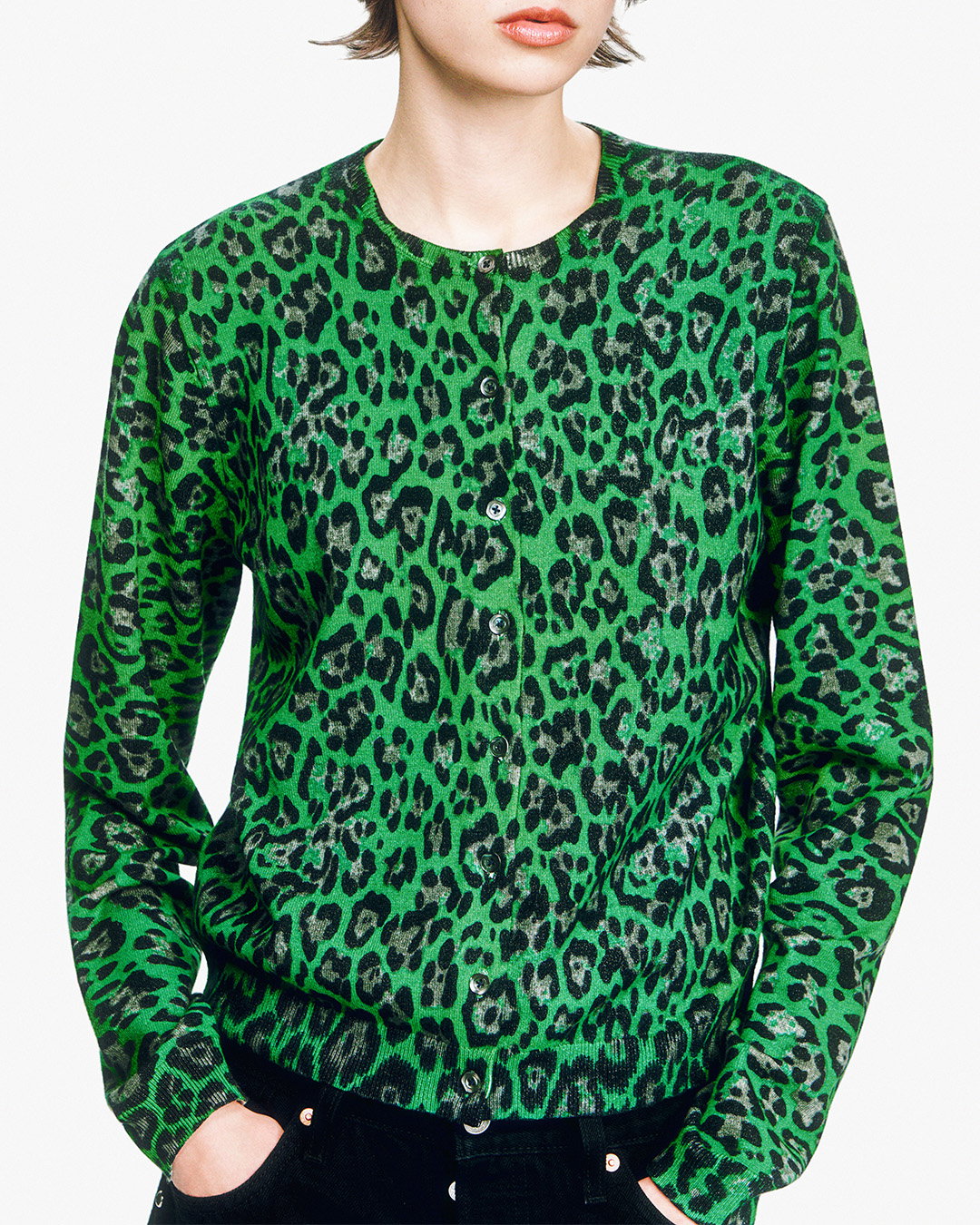 green leopard print cardigan