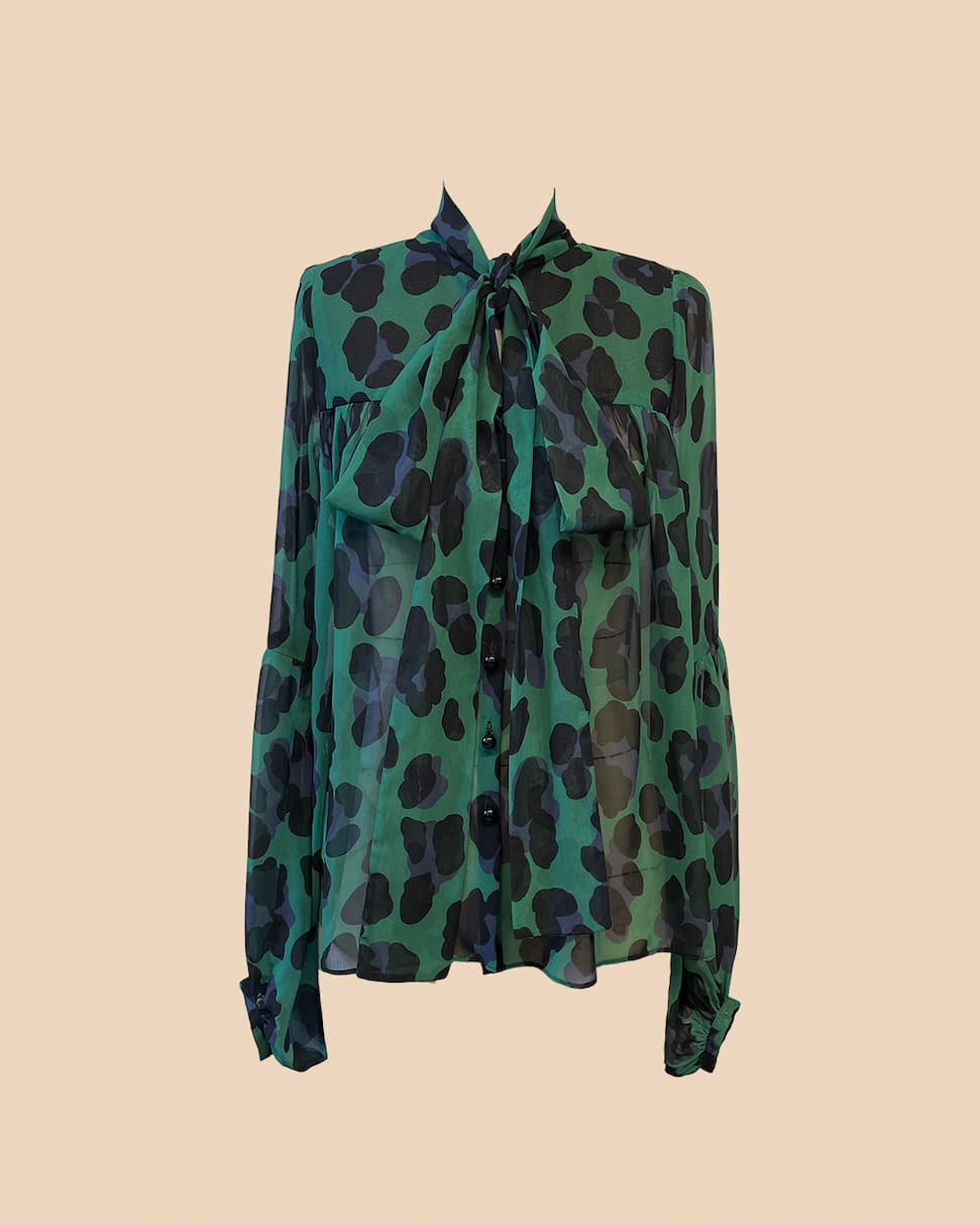 green chiffon leopard print blouse