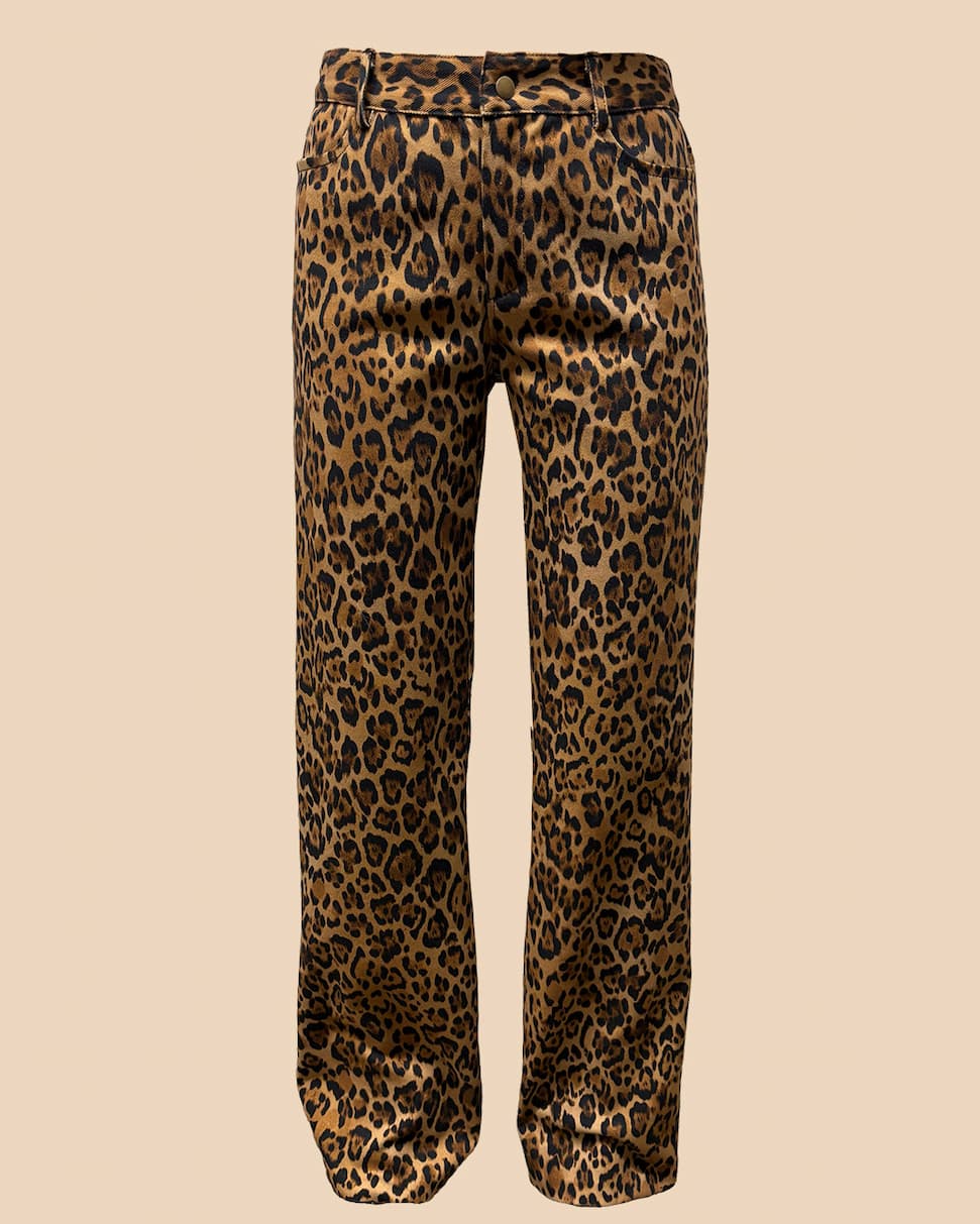 printed leopard denim jeans