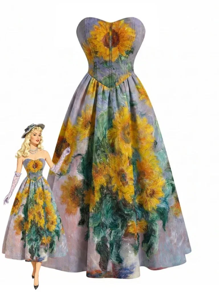 [Pre-Sale] Lavender 1950s Sunflower Sweetheart Strapless Dress