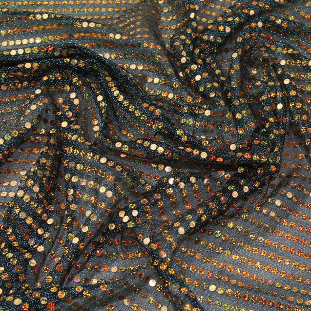 Deadstock Sequin Stretch Knit Fabric Gold Holo on Teal