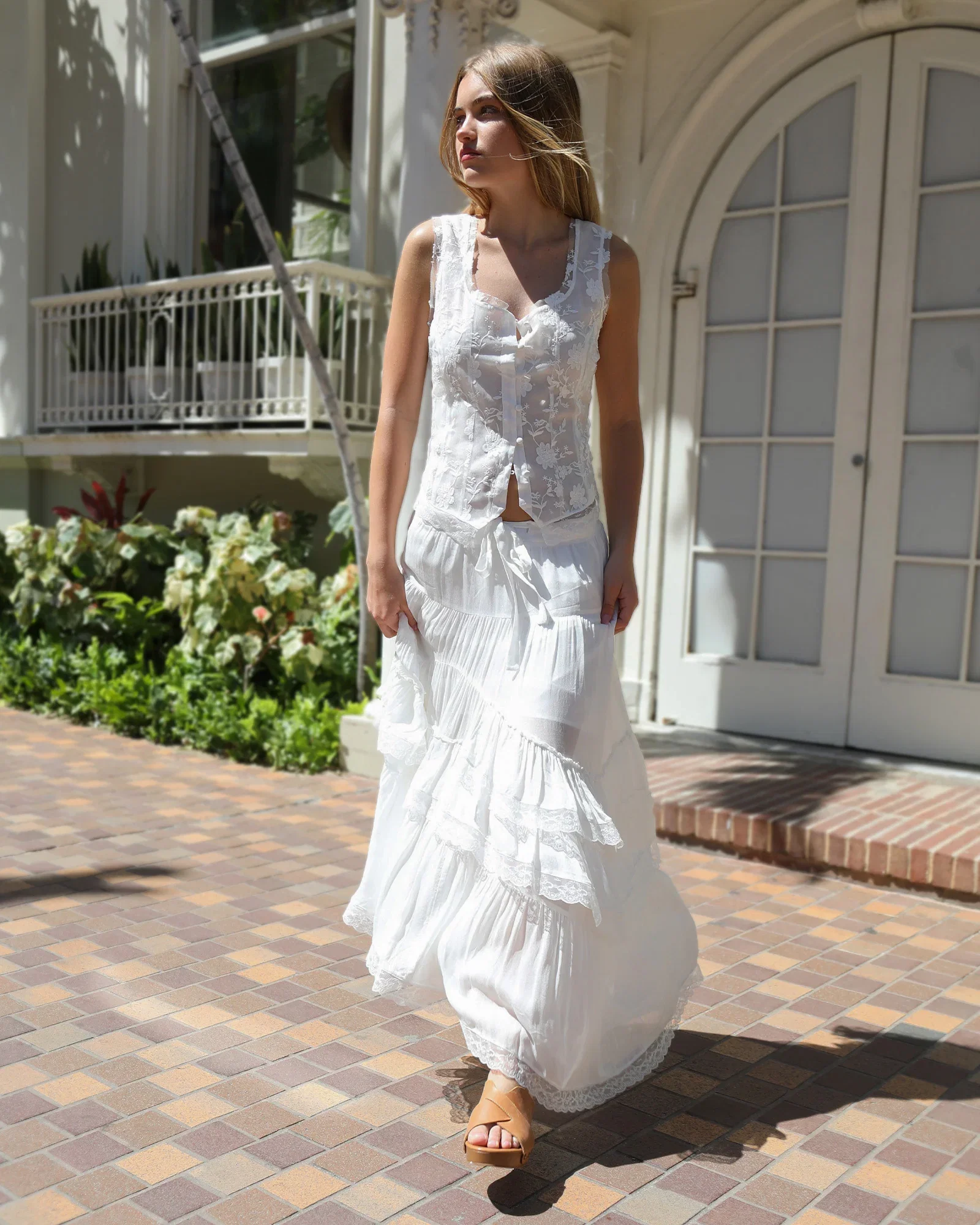 Image of Wanderlace Ruffle Maxi Skirt - White