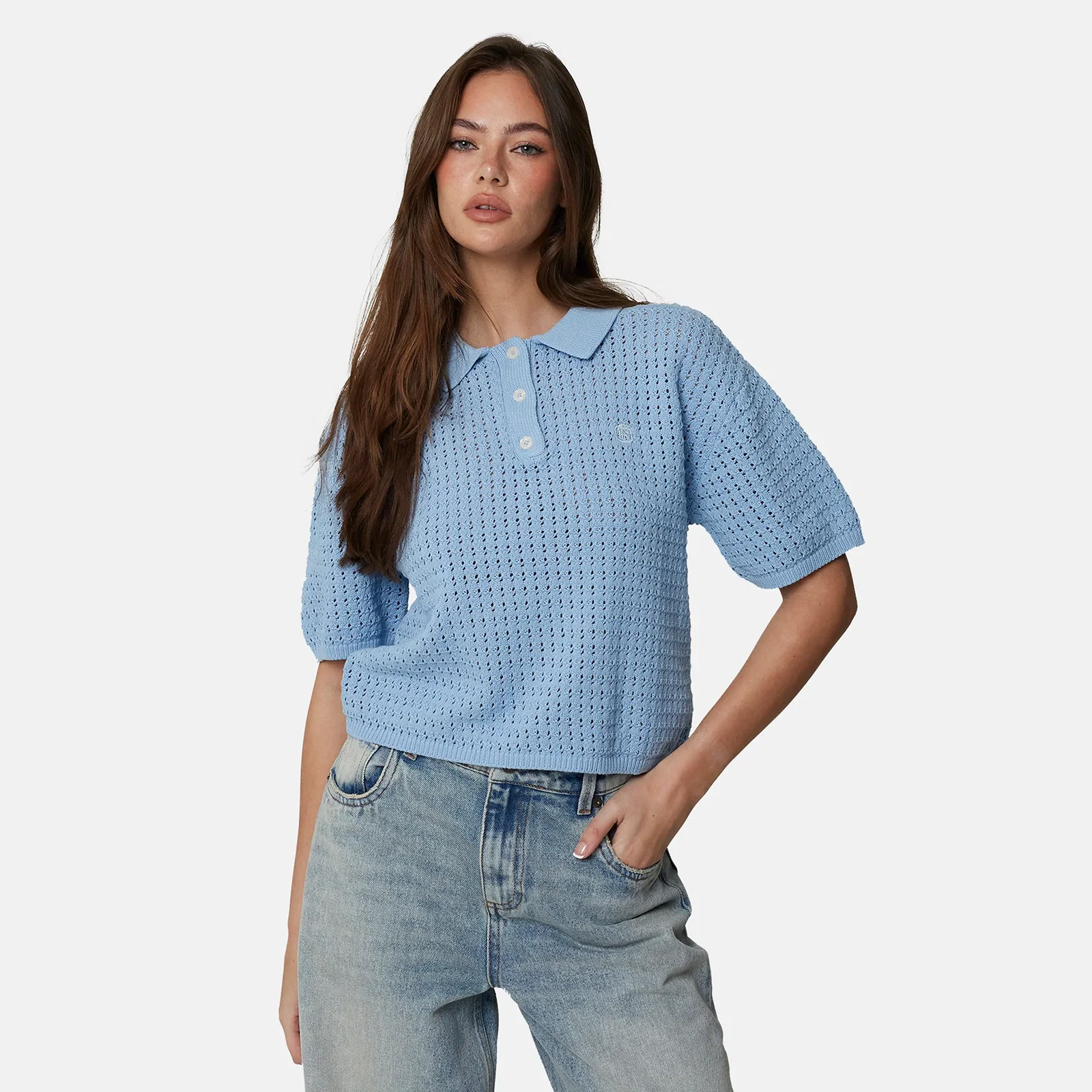 Image of Monogram Knit Blue Polo Shirt