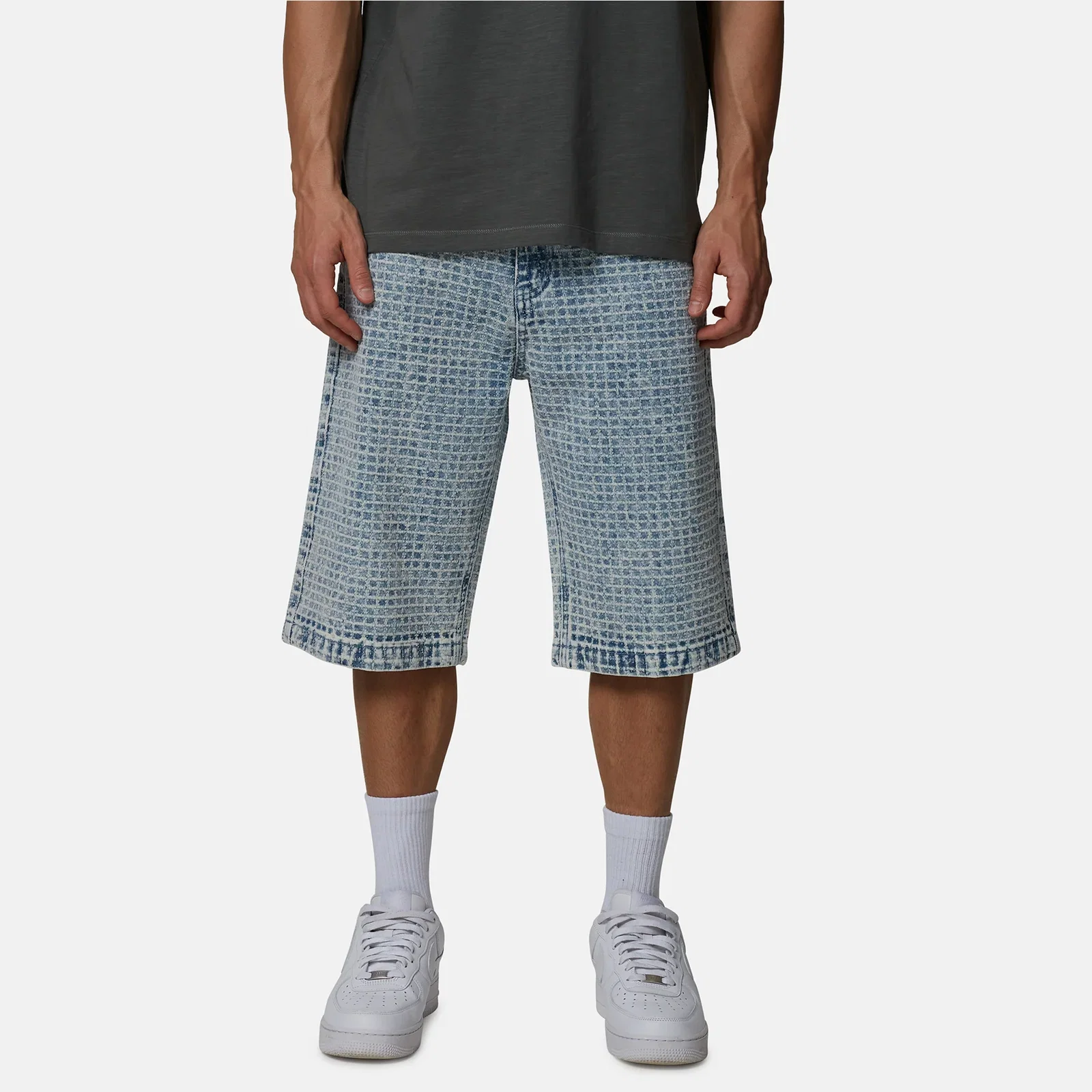 Image of Jacquard Blue Baggy Denim Shorts