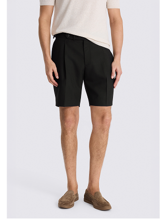 Black Wool Pleated Shorts
