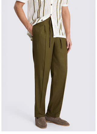 Khaki Linen-Blend Beach Trousers