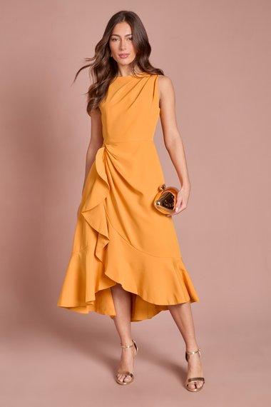 Crepe Ruffle Dress With Low Back