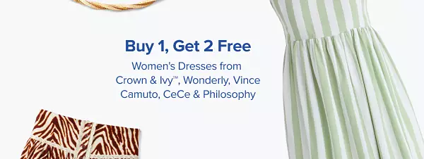 Buy one, get two free womens dresses from Crown and Ivy, Wonderly, Vince Camuto, CeCe and Philosophy. Shop now. A stripped white and mint green dress.